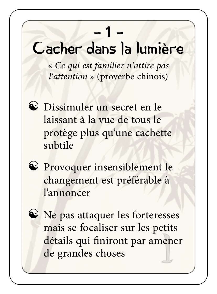 Les 36 stratagèmes : 01 - Cacher dans la lumière