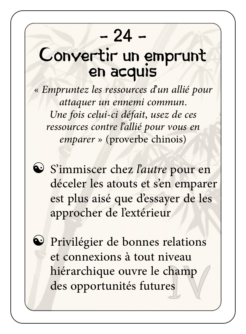 Les 36 stratagèmes : 24 - Convertir un emprunt en acquis