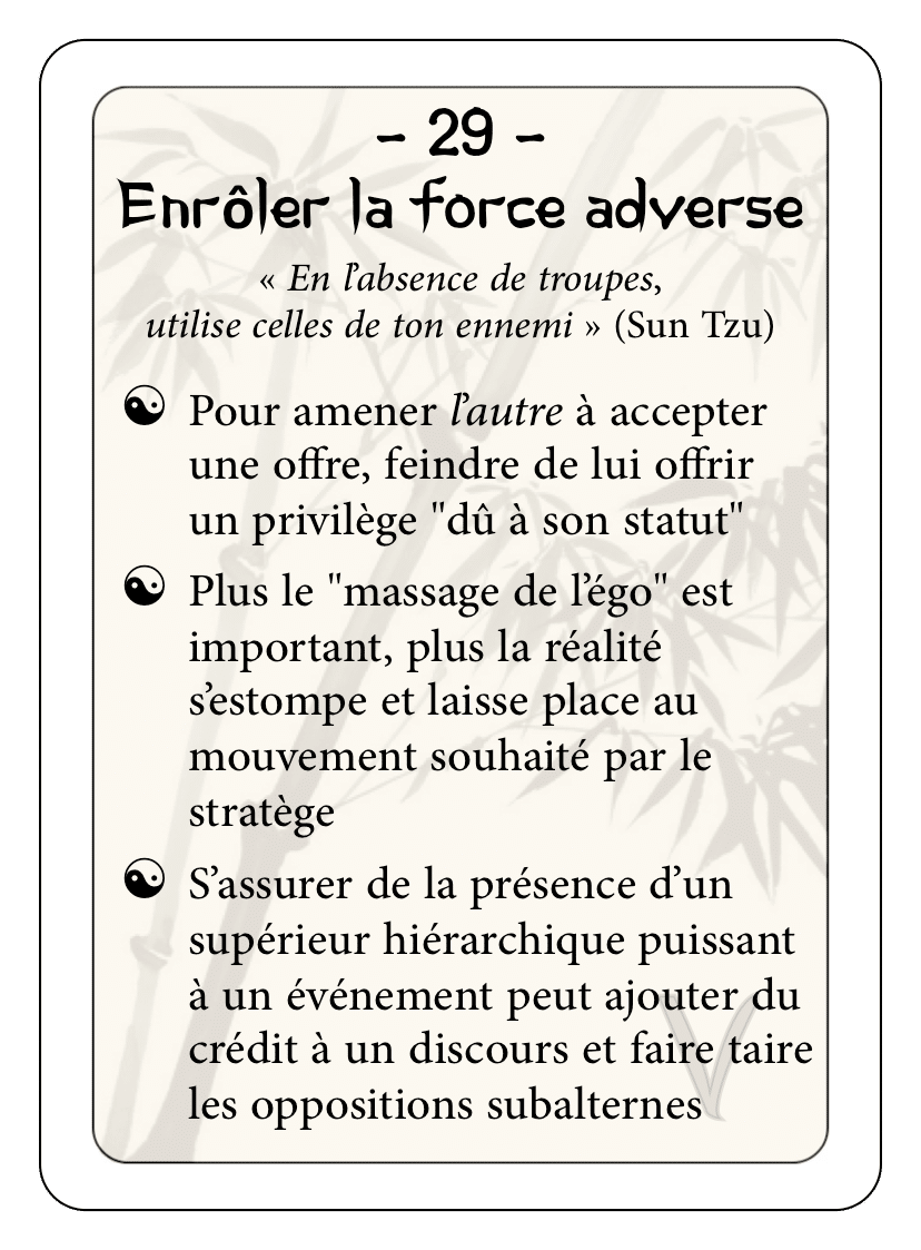 Les 36 stratagèmes : 29 - Enrôler la force adverse
